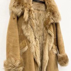 M【中古品】MANI ムートンコート ラムレザー 秋冬 レディース M キャメル ファーコート 2way ロングコートの画像