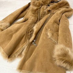 M【中古品】MANI ムートンコート ラムレザー 秋冬 レディース M キャメル ファーコート 2way ロングコートの画像