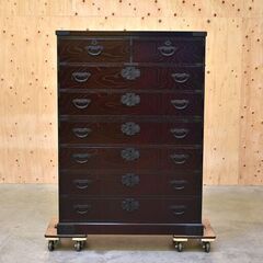 ≪zyt2381ジ≫ 三舟木工 和箪笥 7段8杯 3尺4寸巾 四君子 鍵あり 和箪笥/民芸箪笥/欅/大川家具/中古家具/リユースストレージ仙台 70731-11の画像