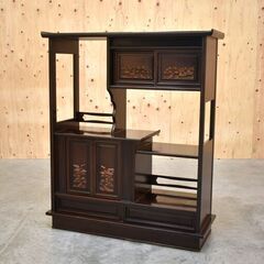 ≪zyt2411ジ≫ 飾り棚 ずし型 鶴亀 松 違い棚/茶棚/茶...