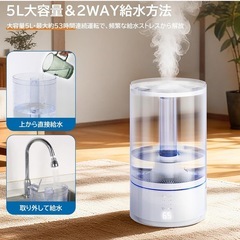 加湿器 大容量 5L 加熱式 湿度設定 超音波式 ハイブリッド加湿器 スチーム式の画像