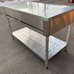 タニコー 業務用 ステンレス製 引出し付き 作業台 バックガードなし W1200 D600 H800 引出し2杯 中古品 ③の画像