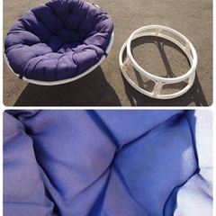 ● ニトリ リラックスチェア パパサンチェア イス ネイビー×ホワイト アジアン家具 一人掛け ソファー ラウンドソファ 中古品 ③の画像