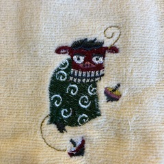 M2511-439　ハンドタオル 和柄 オレンジ ハンカチ 未使用品の画像