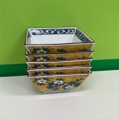 九谷焼 第壱陶器 小鉢 角鉢 峯秀花鳥色絵 小鉢 伝統工芸品 各5客の画像