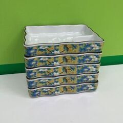 有田焼 吾山窯 黄地花鳥 刺身皿 和食器 仕切り付き ５枚セットの画像