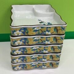 有田焼 吾山窯 黄地花鳥 刺身皿 和食器 仕切り付き ５枚セットの画像