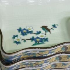 有田焼 吾山窯 黄地花鳥 刺身皿 和食器 仕切り付き ５枚セットの画像