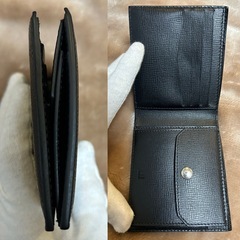dunhill ダンヒル 二つ折り財布 折財布 さいふ サイフ wallet 小銭入れ有 小銭入れあり 小銭入れアリ 小銭入れ付き black ブラック黒色系無地ジャイアンツ似ロゴ ジャイアンツロゴレザーメンズmen’s男性用、紳士の画像