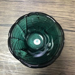 カメイガラスボウル　竹柄緑　藍色の画像