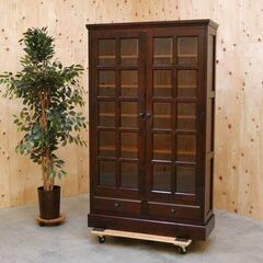 ≪yt2055ジ≫ 北海道民芸家具 アンティーク調 ガラス戸キャ...