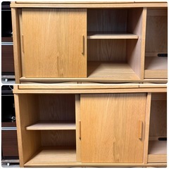 【超美品‼️】定価17万♪ ウニコ 119cm幅キッチンボード(シグネ) 食器棚 収納家具 オーク材ナチュラルブラウン♪の画像