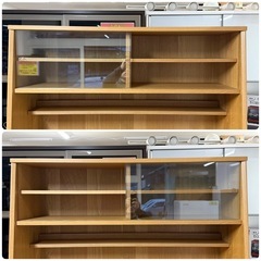 【超美品‼️】定価17万♪ ウニコ 119cm幅キッチンボード(シグネ) 食器棚 収納家具 オーク材ナチュラルブラウン♪の画像