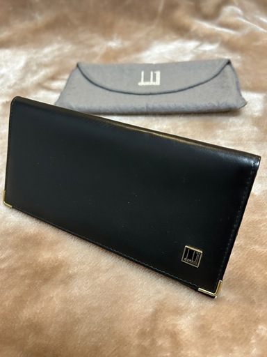 ダンヒルdunhillロングウォレット フラップ式二つ折り長財布 二つ折り財布 折財布 さいふ サイフ wallet 小銭入れ有 小銭入れアリ 小銭入れあり 小銭入れ付き black ブラック　黒色系 無地ロゴレザー保存袋メンズmen’s男性用紳士