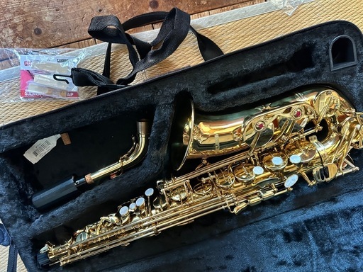 ほぼ新品　アルトサックス　サックスストラップ　アルトサックスリード付き　ケース