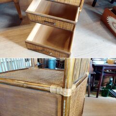 ラタンのラック 飾り棚 引き出し チェスト 籐家具 昭和レトロ　/TJ-2671 2Fの画像