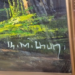 風景画 油彩画 金色フレーム付き木製フレームガラスケース　57×47の画像