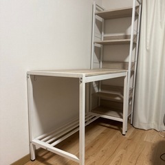 【デスク＆ラックのセット】ナフコ購入／幅90cmデスク＋高さ140cmラック／状態良好の画像