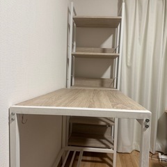 【デスク＆ラックのセット】ナフコ購入／幅90cmデスク＋高さ140cmラック／状態良好の画像