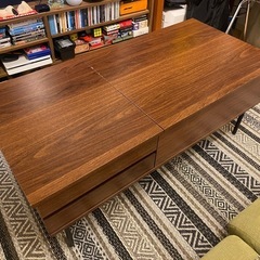 昇降・引き出し付き木製ローテブルの画像