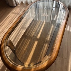 【無料】天然木×ガラス　大塚家具 高級リビングテーブルの画像