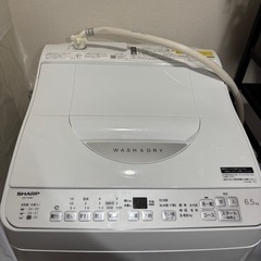 【縦型洗濯感・乾燥機】シャープ タテ型 洗濯乾燥機 洗濯 6.5kg 乾燥 3.5kg ボディ幅52.0cm ステンレス 穴なし槽 ES-TX6J-W ホワイトの画像