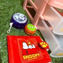 🌈ディズニー スティッチ ピンク 卓上収納ボックス✨引き出し2段・文房具整理・小物入れ・スヌーピーカード入れ付き・ヨーヨー2個セット🕊️0円でお譲り🎁の画像