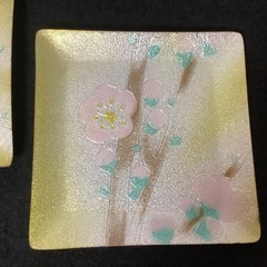 美品　昭和レトロ　七宝焼　銘々皿　菓子皿　紅梅　白梅　店　工芸品の画像