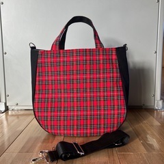 【ハンドメイド】ショルダーバッグ 黒×赤のタータンチェック1128新品未使用の画像