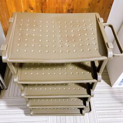 M631 サンコー プラスチック靴棚 シューズラック ５段 ワイド ブラウン 傘立て付の画像