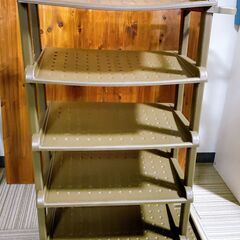 M631 サンコー プラスチック靴棚 シューズラック ５段 ワイド ブラウン 傘立て付の画像