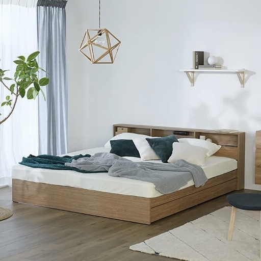 [幅186][キング]宮棚付き コンセント付き ライト付 木目調  LOWYA