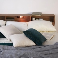 [幅186][キング]宮棚付き コンセント付き ライト付 木目調  LOWYAの画像