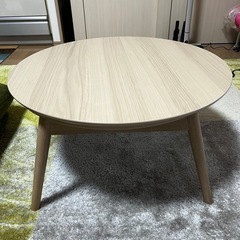 【新品近い】RASIK 円形 細脚折りたたみ式 こたつ2点セット（テーブル幅 直径68cm・ライトナチュラル/ニット柄掛け布団 直径170cm・グレージュ）の画像