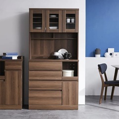 [幅90] 食器棚 レンジ台 ハイタイプ コンセント付き 可動棚タイプ　キッチン収納セット  LOWYAの画像