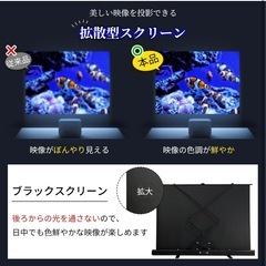 RAKU プロジェクタースクリーン 自立式 100インチ 16:9 4K対応 高さ調整可能 簡単設置 床置き 収納式 ブラックスクリーン 拡散型 大画面 折りたたみ 持ち運びやすい ビジネス会議 教室 映画適用の画像