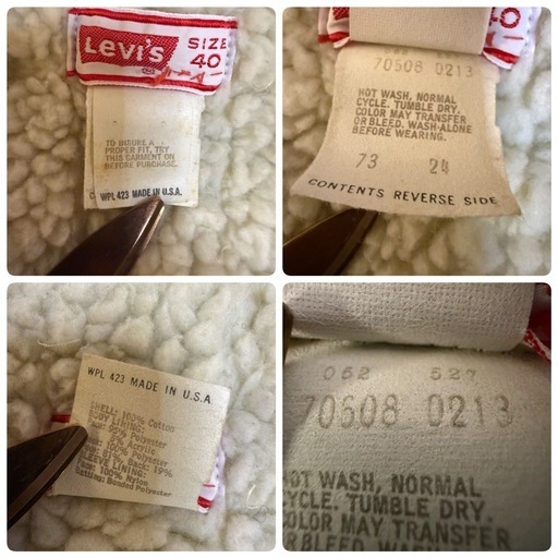 70s LEVI’S USA製 70608 ボア デニムジャケット オレンジタブ
