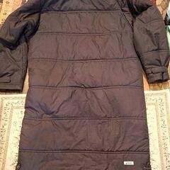 美品 アシックス ベンチコート Lサイズ 黒色 中綿入り フード付き ロングサイズの画像