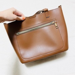 【美品】キャメルの合皮トートバッグ/PUレザー/BAG/かばん/鞄/軽量の画像