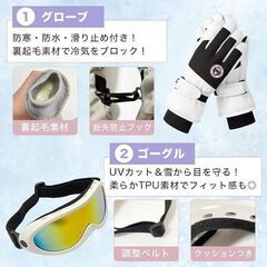 未使用 スキー スノーボード 女性用小物セット5点 初心者向け チケットホルダー ゴーグル グローブ 帽子 ネックウォーマー 収納袋付きの画像