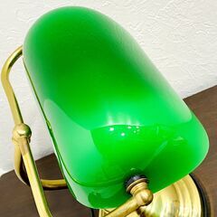 【動作品】バンカーズランプ 緑ガラス 真鍮製 レトロ アンティーク調 デスクライト 卓上ランプ プルスイッチ 電気スタンド E0EY0122の画像