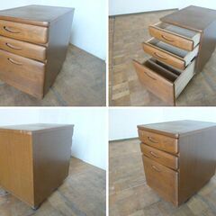 【中古】浜本工芸 学習机 本棚 袖ワゴン 椅子 子供 勉強机 デスク チェア イス チェスト 国産 高級 Hamamotoの画像