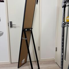 全身鏡 スタンドミラー 飛散防止加工 ルームミラー 木製 折りたたみ  幅27×奥行39×高さ147.5cm ブラックの画像