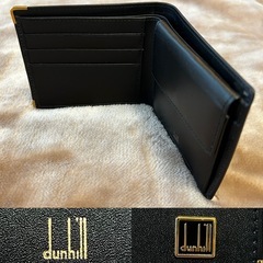 ダンヒルdunhill二つ折り財布 折財布 さいふ サイフ walletコンパクトウォレット小銭入れアリ 小銭入れ有 小銭入れあり 小銭入れ付きblack ブラック　黒色系 無地ロゴ レザー保存袋 箱 冊子カード類スペイン製メンズmen’s男性用紳士の画像