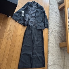 レディース スーツ セットアップ ジャケット ロンググレー ストライプの画像