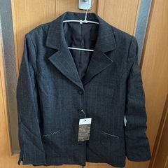 レディース スーツ セットアップ ジャケット ロンググレー ストライプの画像