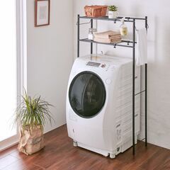 【アウトレット特価】伸縮 ランドリーラック 角パイプ タオル掛け付き 幅58〜80cm 洗濯機棚 平安伸銅工業の画像