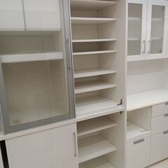 リユースのサカイ栃木店★ジモティ割あり★ 松田家具 食器棚 ホワイト W120×D54×H205 クリーニング済み TC11751の画像