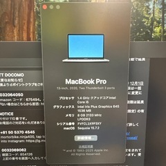 Apple MacBook Pro2020 256GBの画像