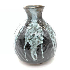 ss8032　花瓶 高さ23cm こげ茶×白 釉流れ 釉垂れ 壺 花器 フラワーベース 無骨 ラフ マーブル 流れ模様 存在感 装飾 インテリア 花瓶 中古の画像